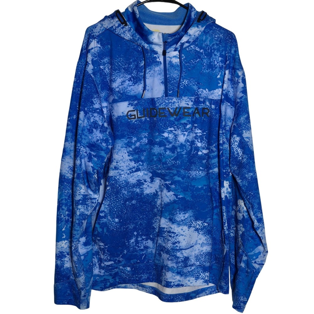 Cabelas Guidewear Mens Blue Camo Quarter Zip Hoodie XL Fishing Outdoor Tech